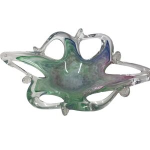 Murano Bowl Pastel Lavorazione Arte Hand Blown Star Shaped Glass Vintage Decor